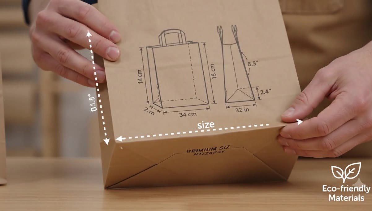 Hands holding a kraft box printed with a packaging dieline diagram