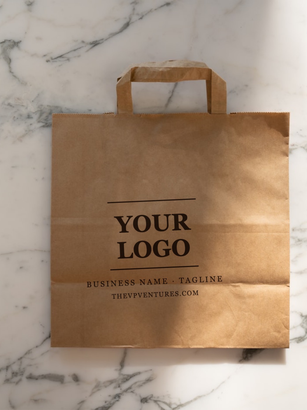 Kraft takeout shopper printed with a sample logotype