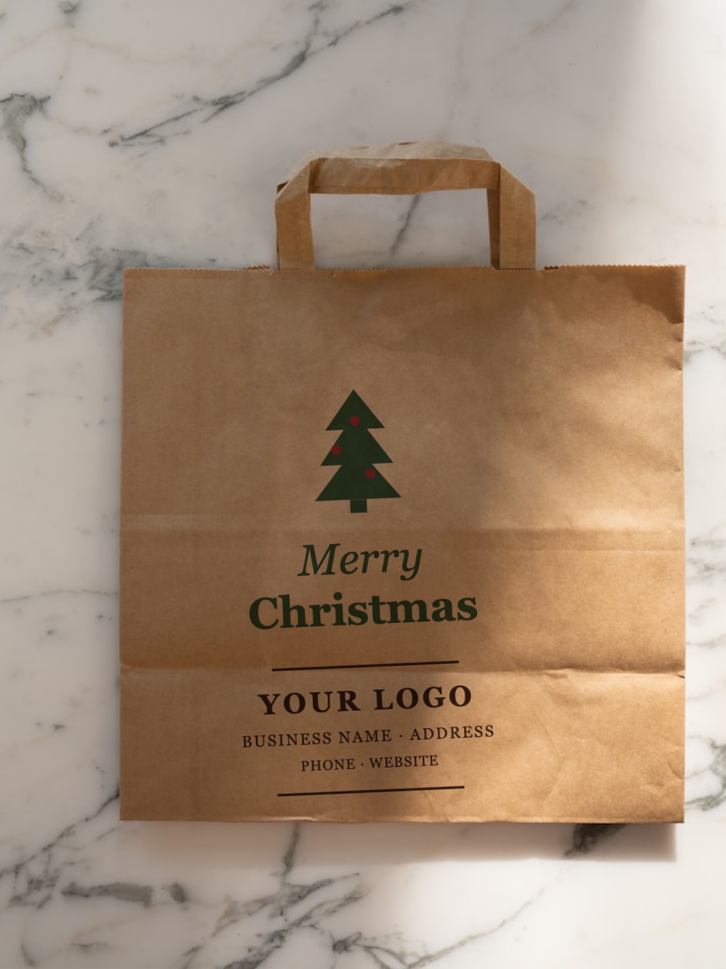 Kraft bag printed with a Christmas tree and Merry Christmas