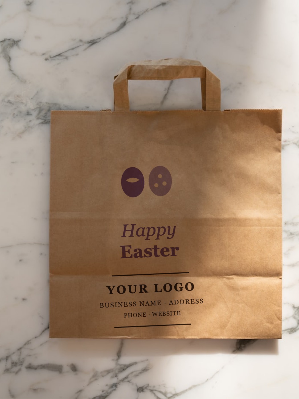 Kraft bag printed with decorated eggs and Happy Easter