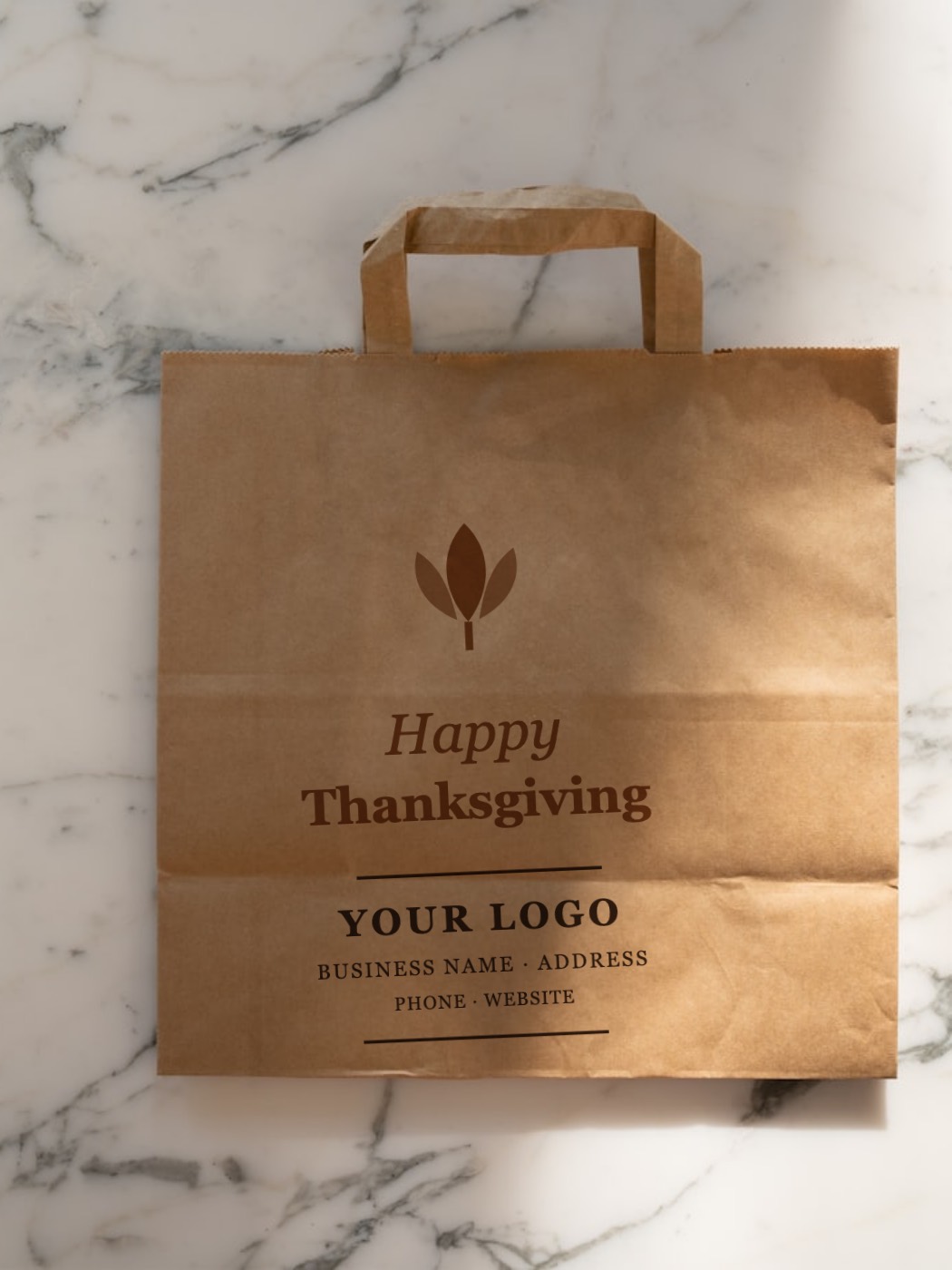 Kraft bag printed with autumn leaves and Happy Thanksgiving