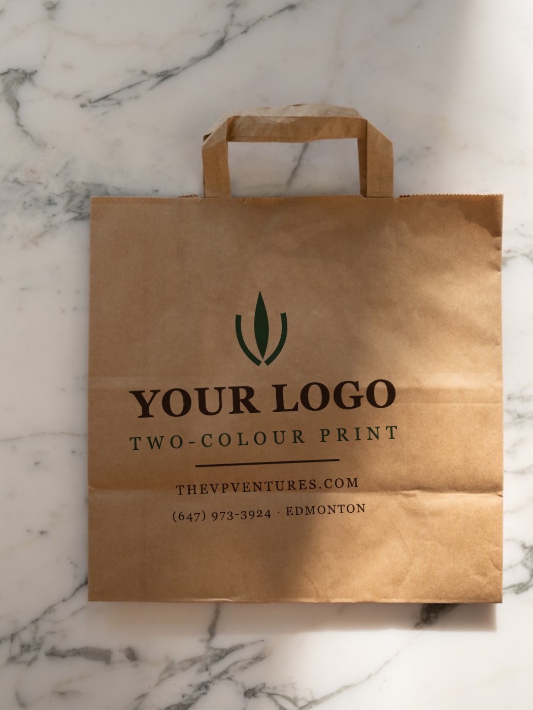 Kraft bag printed with a two-colour YOUR LOGO sample