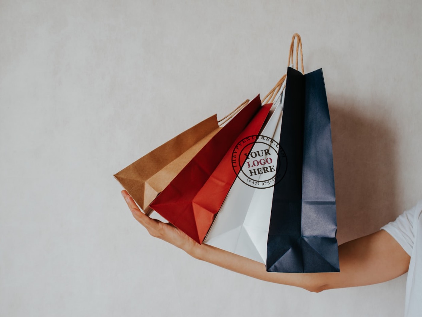 White shoppers printed with a sample mark